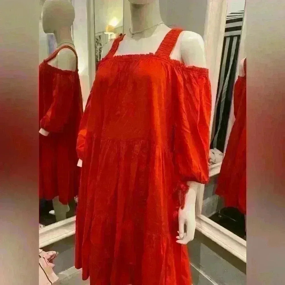 H&M | US 6 | Burnt Orange Off Shoulder Bohemian Dress, Knee Length - Picture 2 of 8